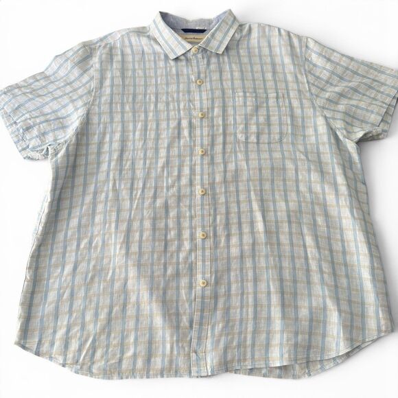 Tommy Bahama Other - Tommy Bahama Island Modern Fit Shirt Men XXL White Tan Blue Stripe Linen Cotton